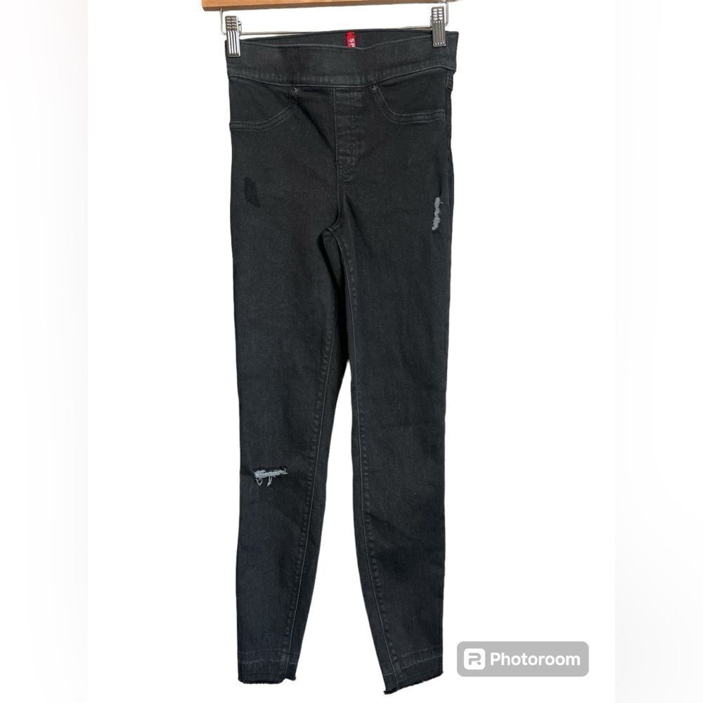 Spanx vintage distressed skinny jeans size xs black pull on‎ edgy rocker punk